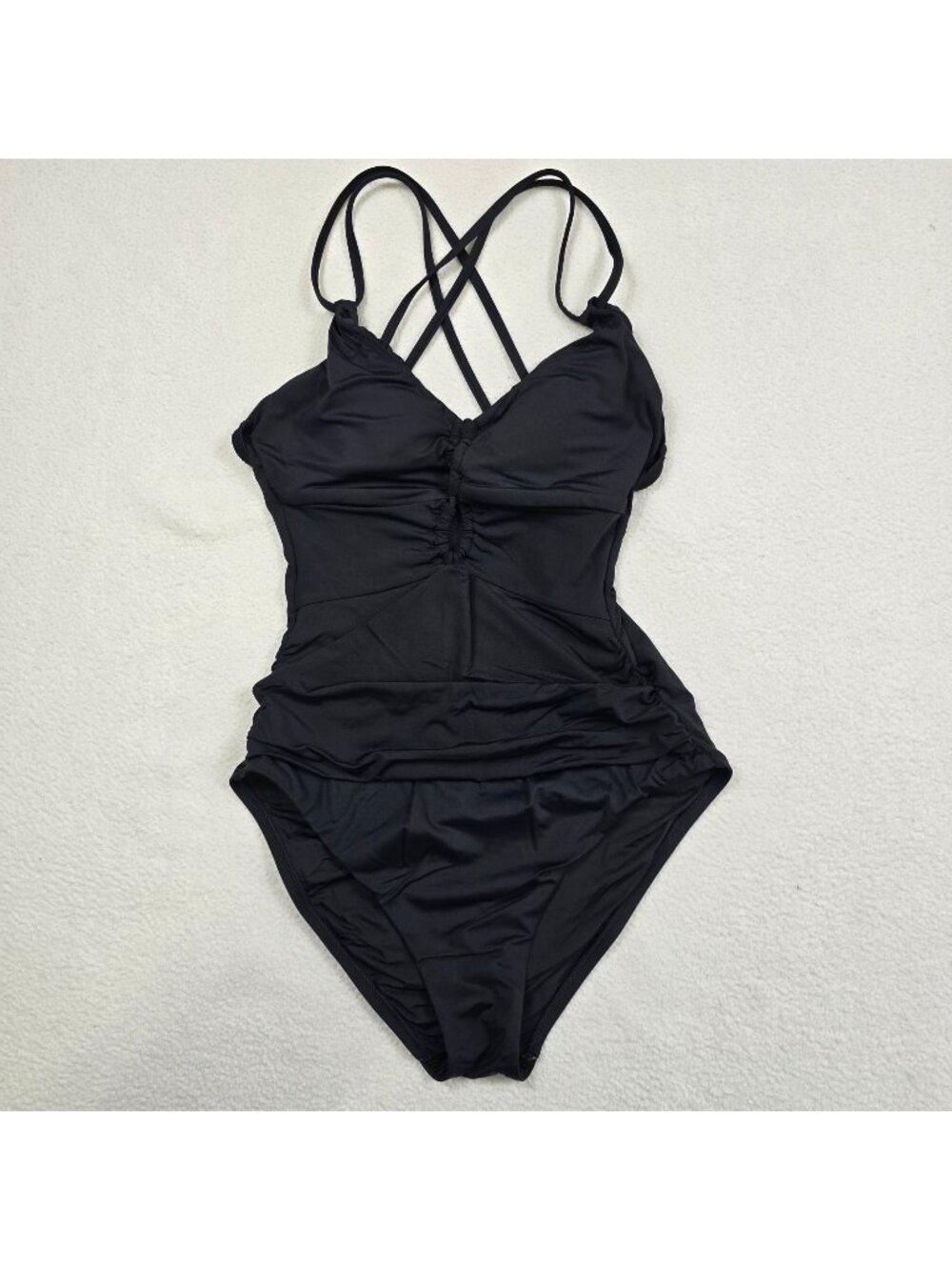 La Blanca Medium 6 One Piece Swimsuit Black Cross Back